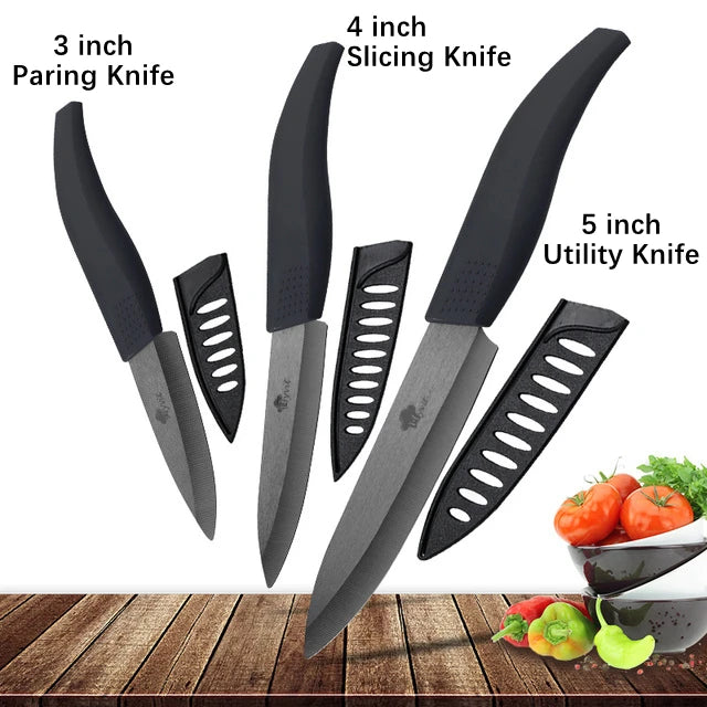 Ceramic Knives Complete Kitchen Unit 3 4 5 6 Inch Utility Fruit Slicing Peeler with Sheath Black Zirconia Blade Bread Chef Knife