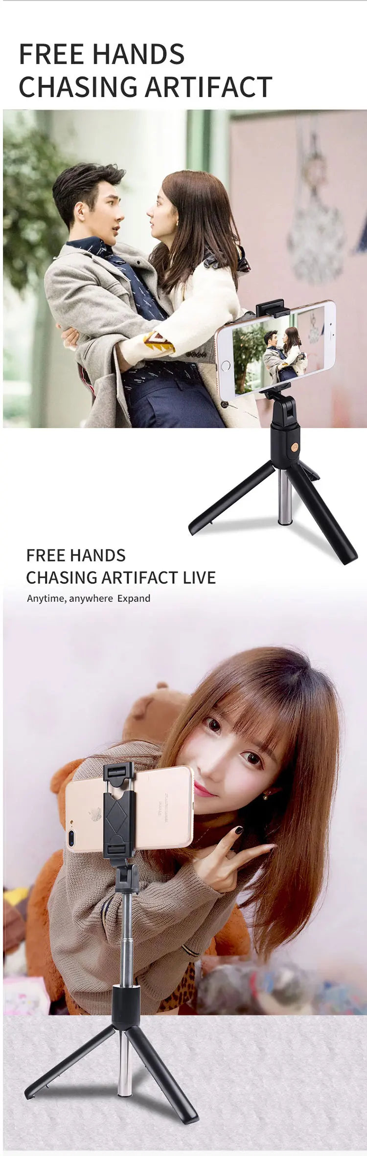 3 in 1 Mini Wireless Bluetooth Selfie Stick With Shutter Remote Tripod For Phone Monopod For iPhone 14 13 Huawei Samsung Holder