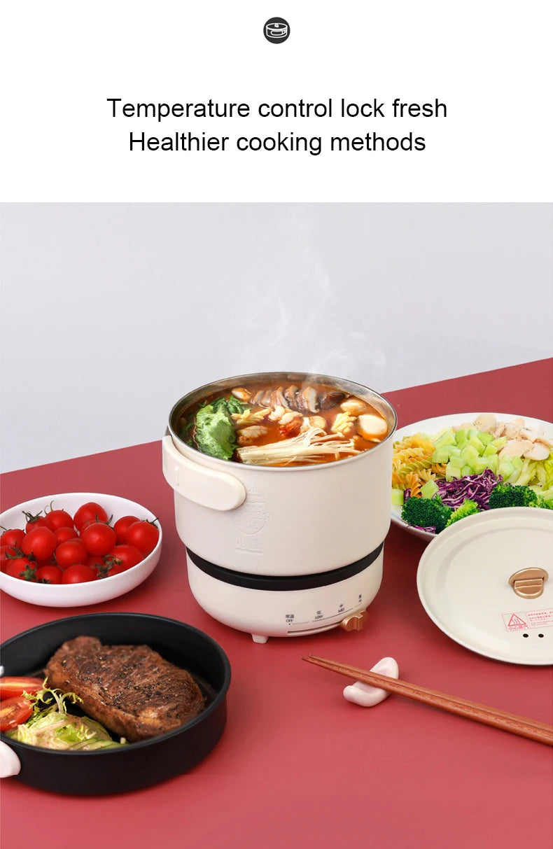 DMWD 220V Multifunction Electric Hot Pot with Folding Handle Mini Portable Travel Induction Cookers Split Type Cooking Pot 1.2L