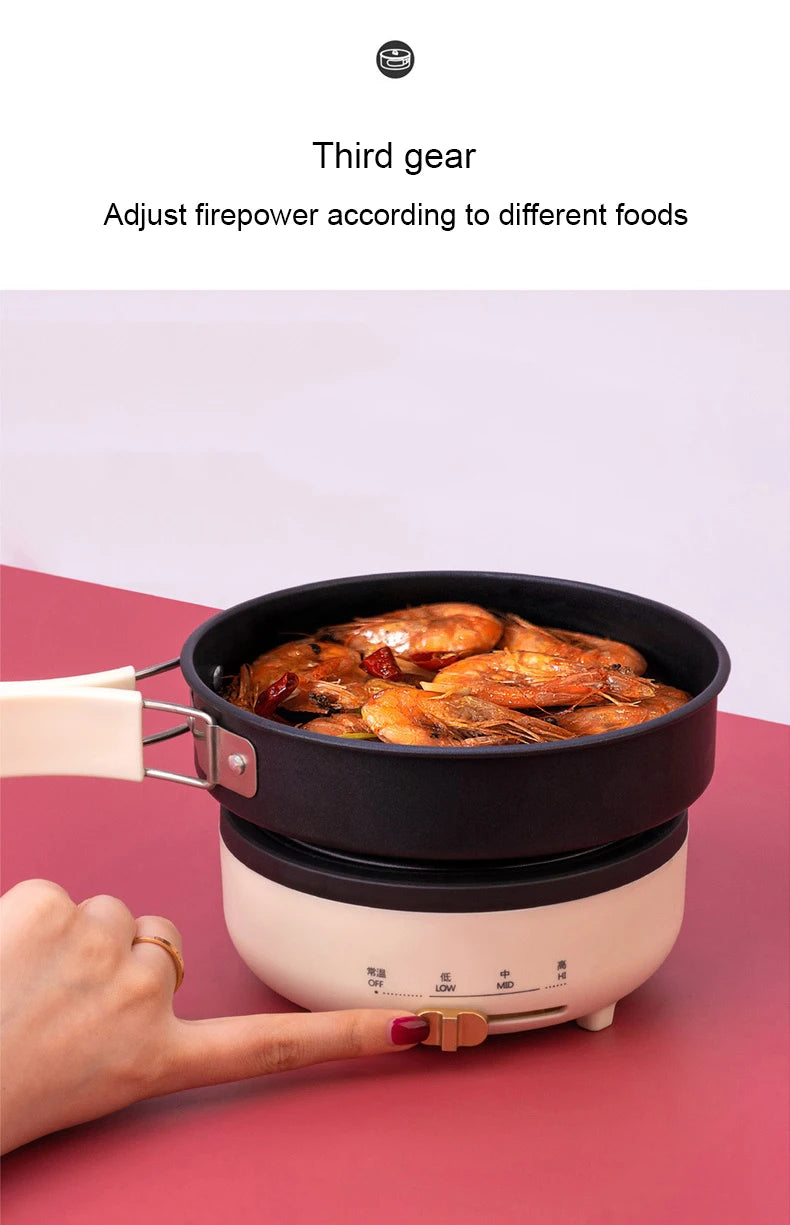 DMWD 220V Multifunction Electric Hot Pot with Folding Handle Mini Portable Travel Induction Cookers Split Type Cooking Pot 1.2L