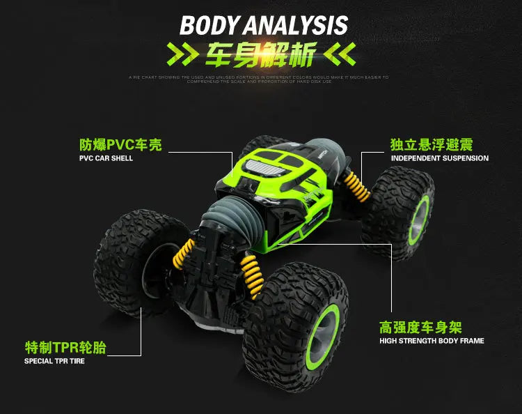 High Speed Off-Road RC Stunt Car 1:10 49cm Large Scale 2.4G 4WD   Double Side Deformation Elctric RC Off-Road Climbing Vehicle