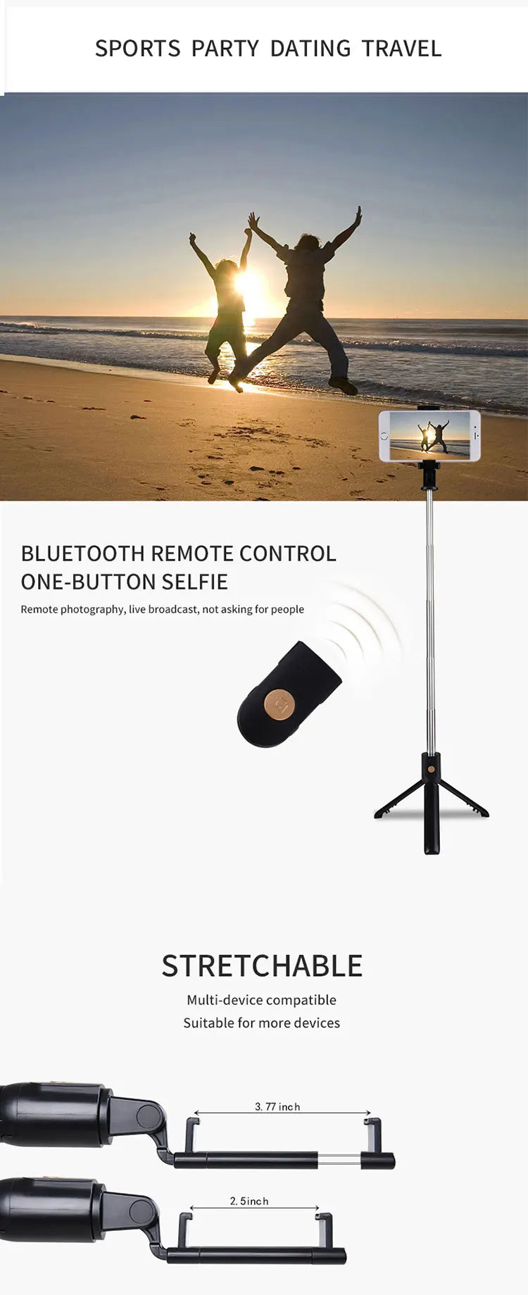 3 in 1 Mini Wireless Bluetooth Selfie Stick With Shutter Remote Tripod For Phone Monopod For iPhone 14 13 Huawei Samsung Holder