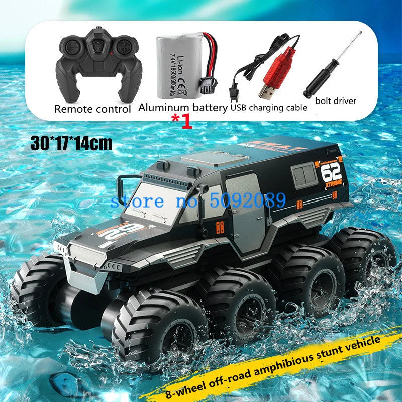 1:14 Amphibious All Terrain Off-Road Remote Control Stunt Car 3D Rotate Waterproof 8WD Strong Power RC Armored Car Truck Model