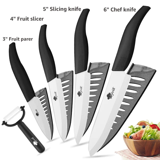 Ceramic Knives Complete Kitchen Unit 3 4 5 6 Inch Utility Fruit Slicing Peeler with Sheath Black Zirconia Blade Bread Chef Knife