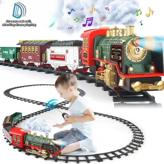 Kids Toys Christmas Gifts Train Set For Christmas Tree Rechargeable Electric Train For Kids With Remote Steam Lights Sound