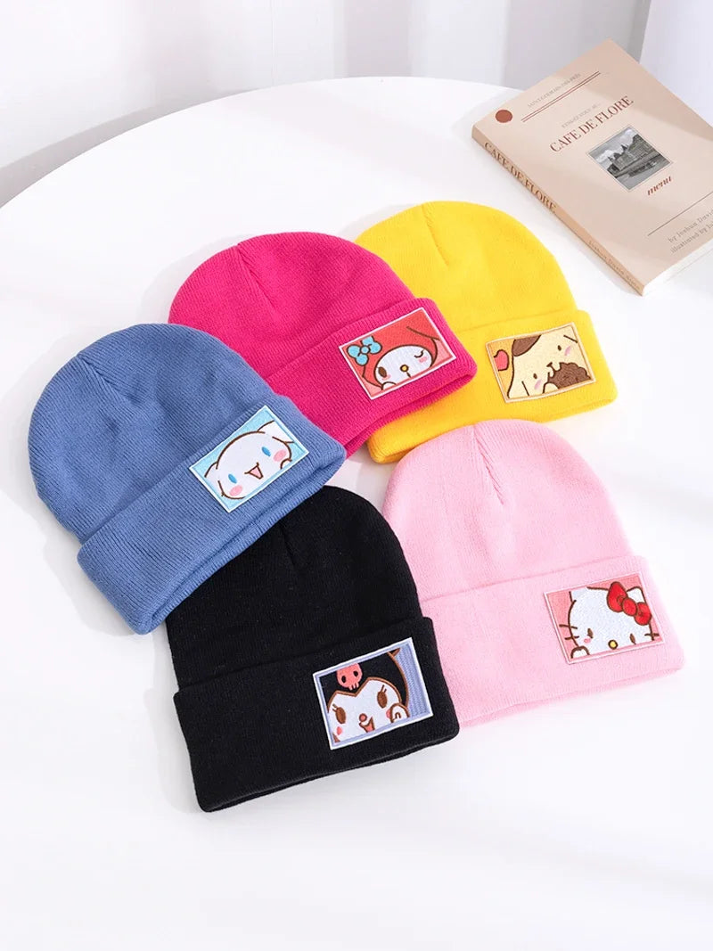 Saniro Hello Kitty Hat Hat Dopamine Candy Color Cap Women Cute Cartoon Cinna Moroll Melody Kuromi Winter Knit Hat