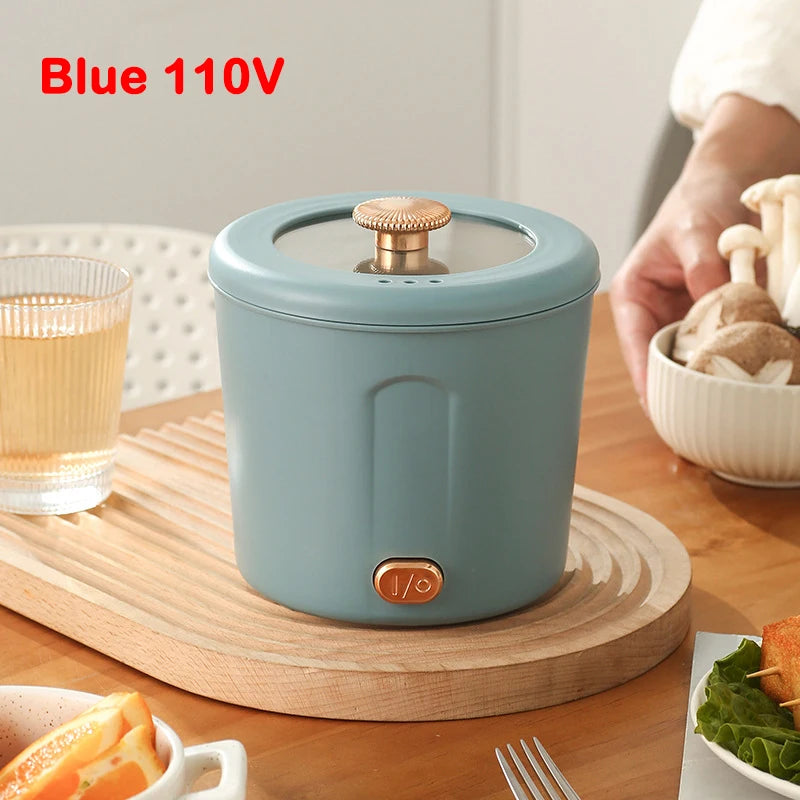 110V Multifunction Electric Skillet 1L Rice Cooker Noodles Pasta Cooking Pot Egg Omelette Frying Pan Hotpot Stew Cup Soup Heater