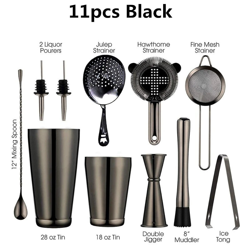 Cocktail Shaker Bar Set: 2 Weighted Boston Shakers,Cocktail Strainer Set,Jigger,Muddler and Spoon, Ice Tong and 2 Bottle Pourer