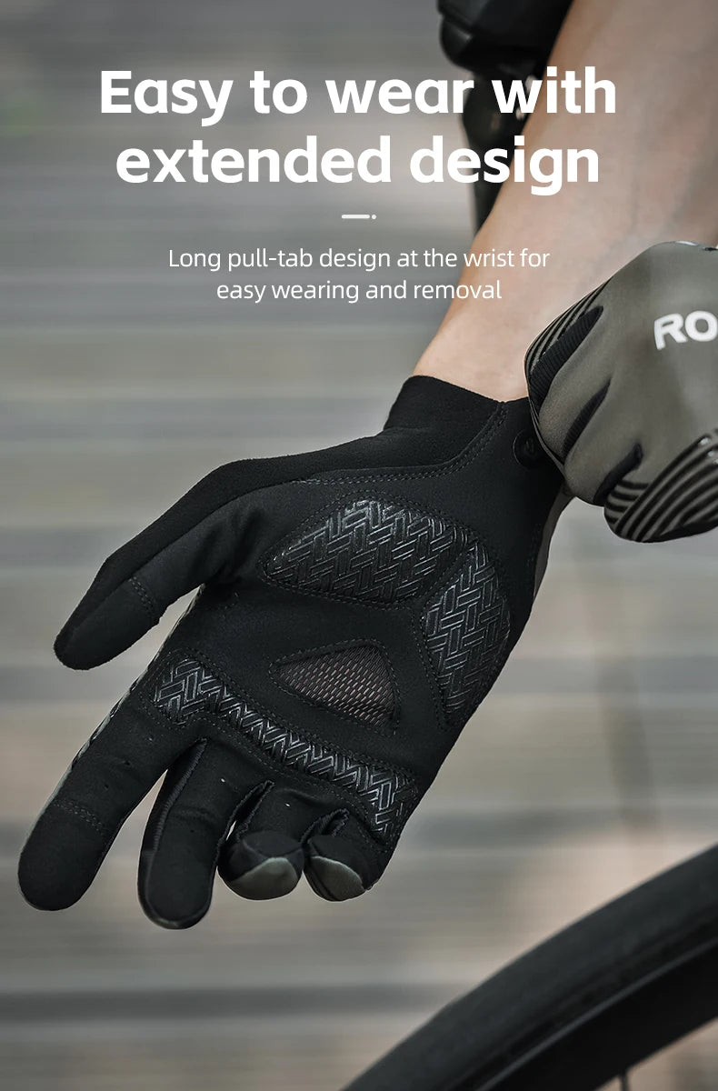 Rockbros Cycling Gloves Summer Spring Breathable SBR Palm Padding Non-slip Solid Touch Screen Full Finger MTB Road Bike Riding Gloves