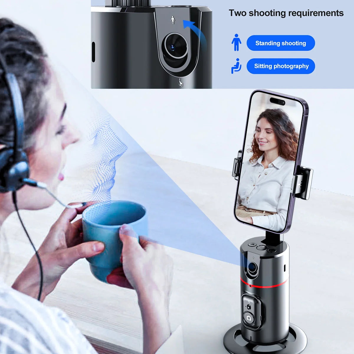 Phone Stabilizer Smart Facial Tracking Detachable Phone Clip with Fill Light Desktop Phone Stand Wireless Selfie Stick Tripod