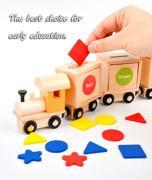 Magnetic Train Toy Wooden Color Sorting Toy Montessori Shape Matching Early Educational Toys Birthday Christmas Gift for Kids