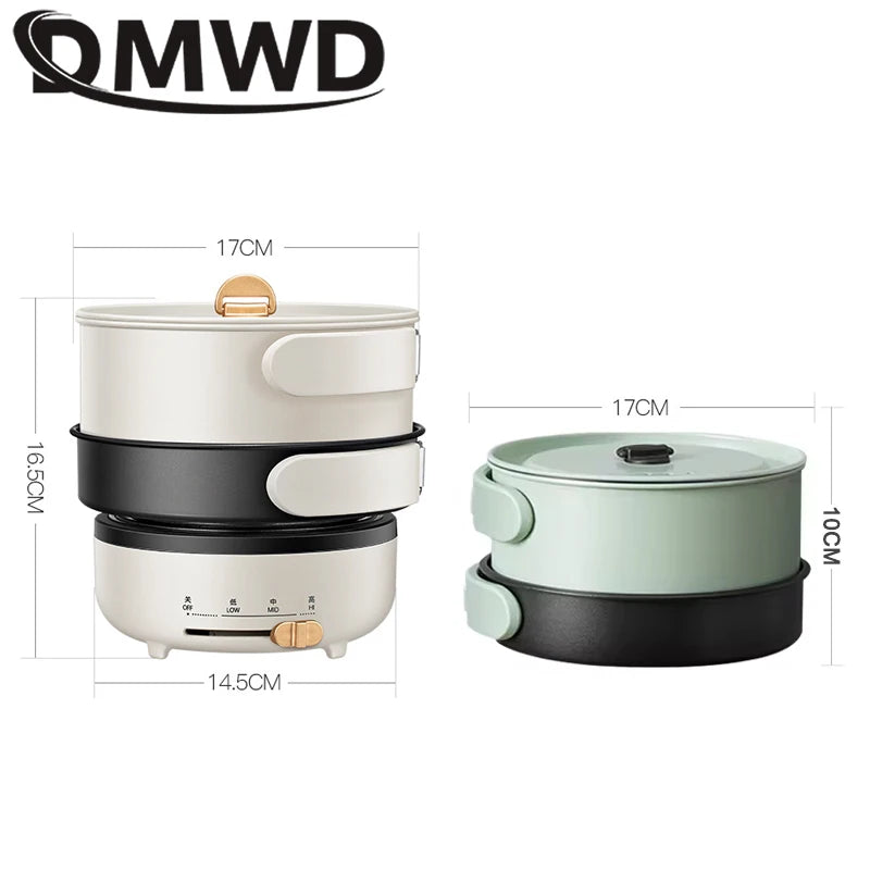 DMWD 220V Multifunction Electric Hot Pot with Folding Handle Mini Portable Travel Induction Cookers Split Type Cooking Pot 1.2L