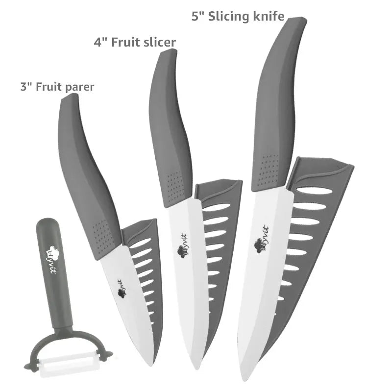 Ceramic Knives Complete Kitchen Unit 3 4 5 6 Inch Utility Fruit Slicing Peeler with Sheath Black Zirconia Blade Bread Chef Knife