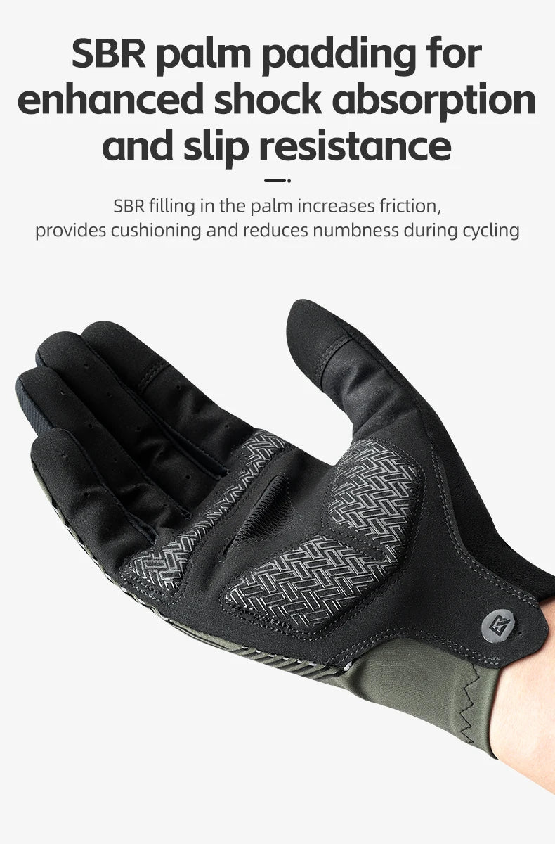 Rockbros Cycling Gloves Summer Spring Breathable SBR Palm Padding Non-slip Solid Touch Screen Full Finger MTB Road Bike Riding Gloves