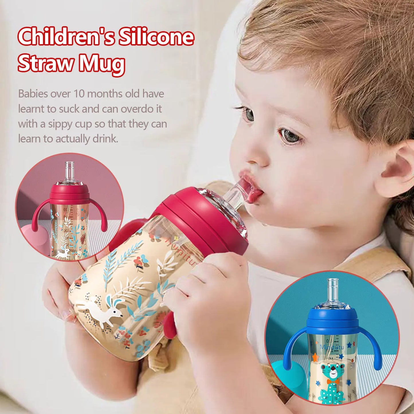 240ml Kinder Trinkbecher für Babys über 10 Monate Lern becher Flasche mit Griff Weithals leicht zu reinigen - Topbrand24