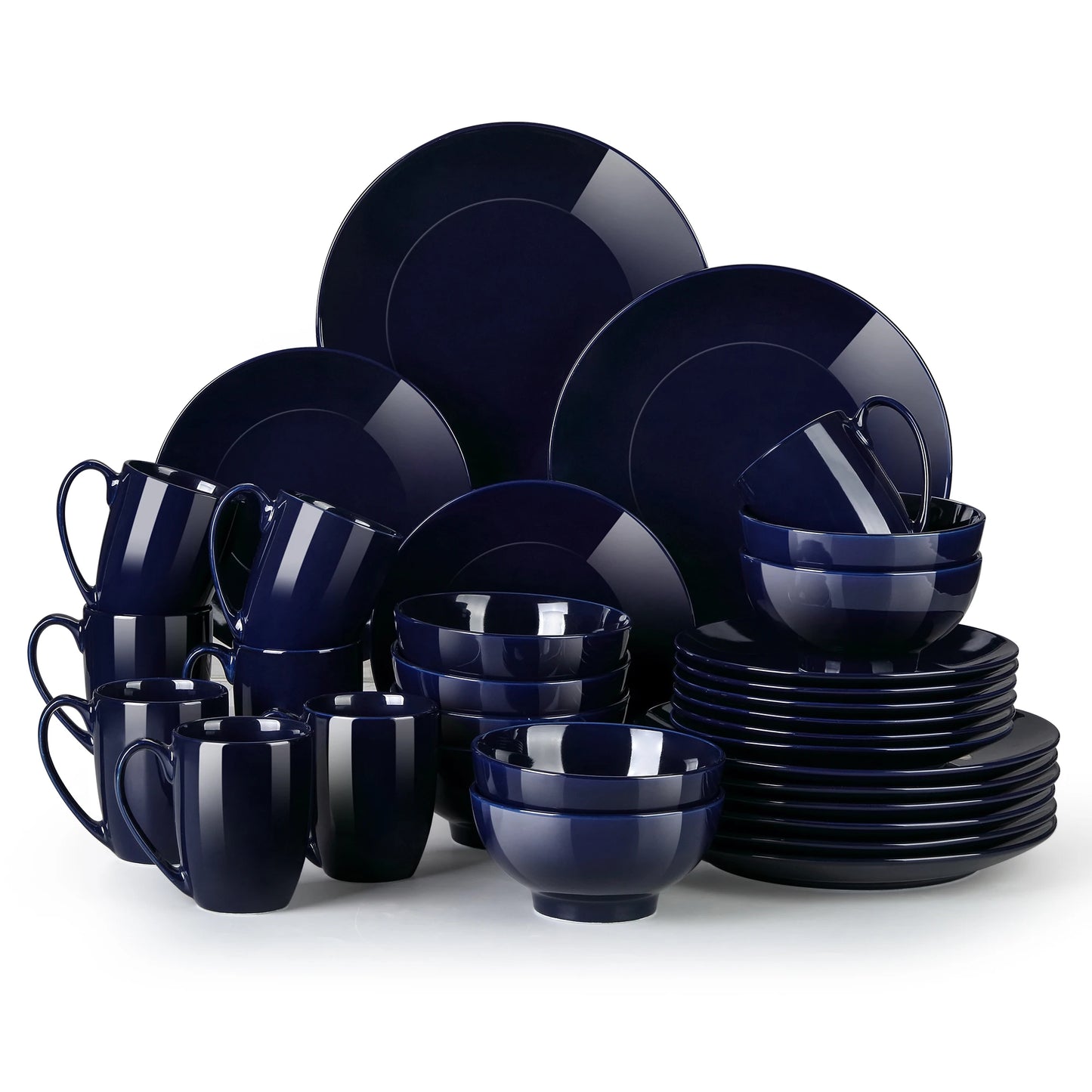 LOVECASA DS 16/32/48-Piece Dark Blue Ceramic Porcelain Dinnerware Dinner Set with Dinner Plate,Dessert Plate,Bowl,Mug Set