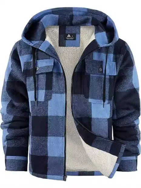 Men's Winter Warm Classic Plaid Jacket Fleece Lined Thermal Coat Hooded Thick Casual Outerwear For Male Plus Size M-5XL