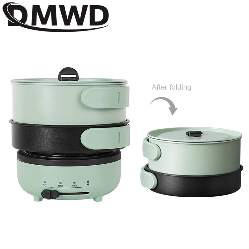 DMWD 220V Multifunction Electric Hot Pot with Folding Handle Mini Portable Travel Induction Cookers Split Type Cooking Pot 1.2L