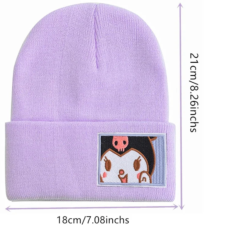 Saniro Hello Kitty Hat Hat Dopamine Candy Color Cap Women Cute Cartoon Cinna Moroll Melody Kuromi Winter Knit Hat