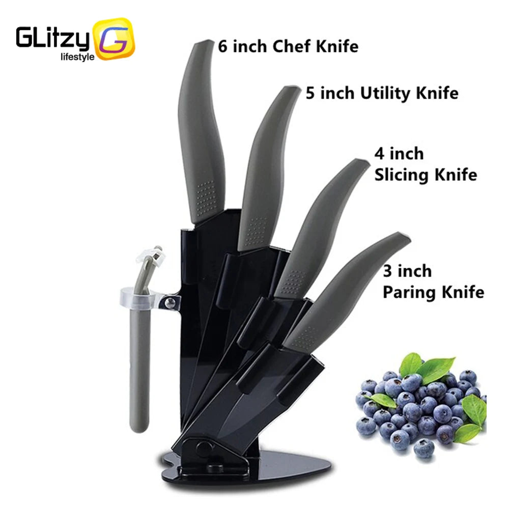 Ceramic Knives Complete Kitchen Unit 3 4 5 6 Inch Utility Fruit Slicing Peeler with Sheath Black Zirconia Blade Bread Chef Knife