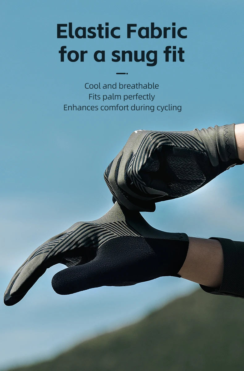 Rockbros Cycling Gloves Summer Spring Breathable SBR Palm Padding Non-slip Solid Touch Screen Full Finger MTB Road Bike Riding Gloves