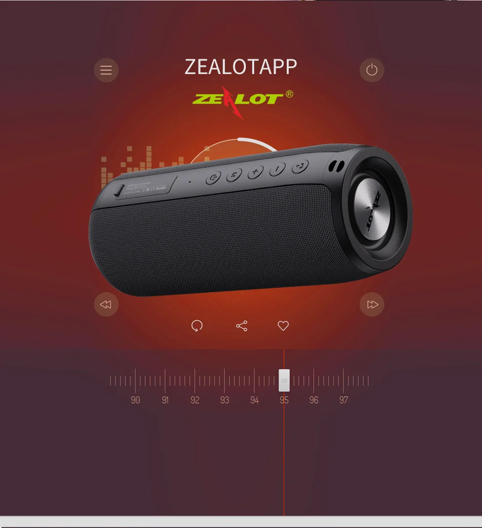 Zealot -S51 Wireless Speakers, Outdoor Portable Subwoofer Speaker ,Waterproof IPX 5, , Dual Pairing,1800mAh