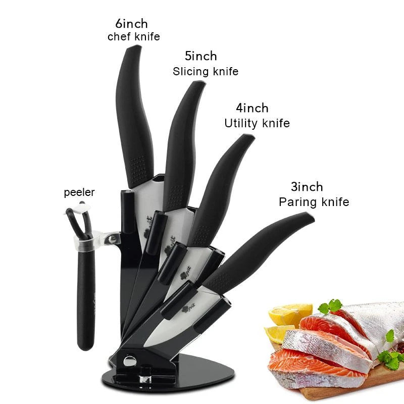 Ceramic Knives Complete Kitchen Unit 3 4 5 6 Inch Utility Fruit Slicing Peeler with Sheath Black Zirconia Blade Bread Chef Knife