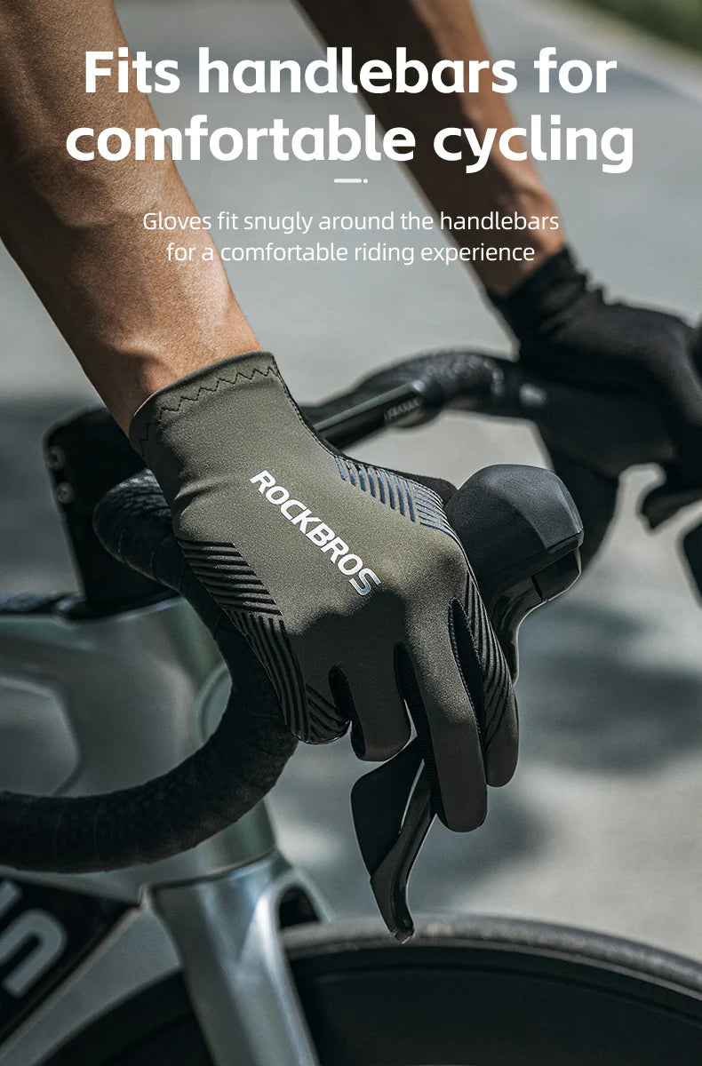 Rockbros Cycling Gloves Summer Spring Breathable SBR Palm Padding Non-slip Solid Touch Screen Full Finger MTB Road Bike Riding Gloves