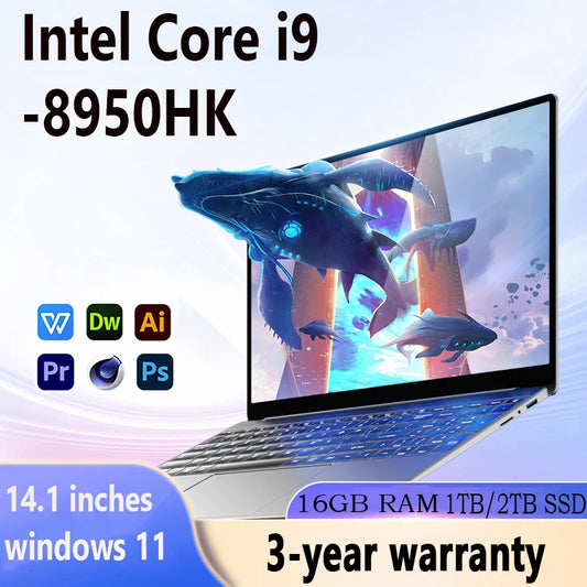 2024 Laptop 14.1" 16GB RAM 1TB 2TB SSD Notebook Intel Core i9 8950hk Office Study PC Computer 1920*1080 Resolution Gaming Laptop - Topbrand24