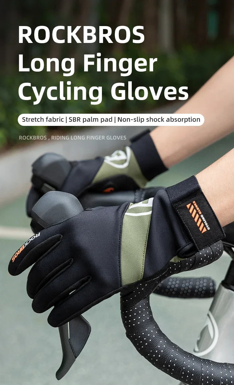 ROCKBROS Long Finger Cycling Gloves Spring Autumn Gloves Non-slip Shock-absorbing Touch Screen Reflective MTB Road Bike Glove