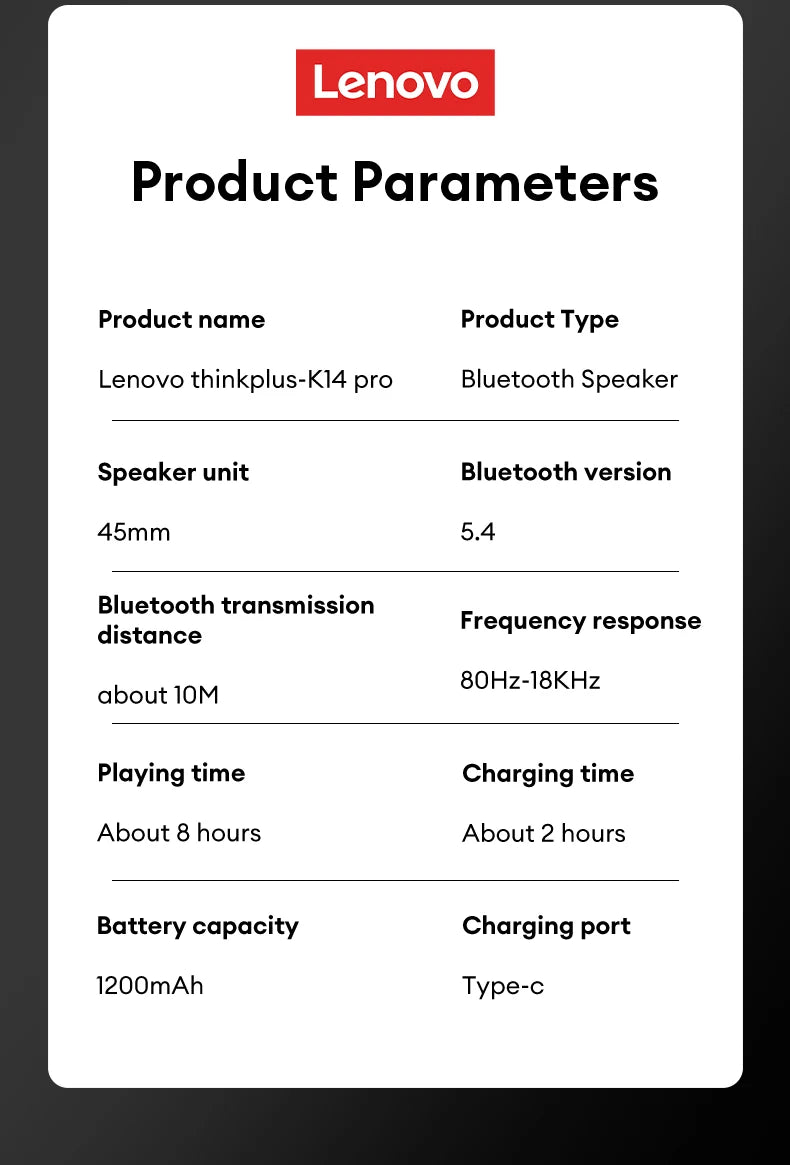 Original Lenovo K14 PRO Wireless Portable Lanyard Speakers High Power Sound Box for Computer Loudspeakers Music Stereo Surround