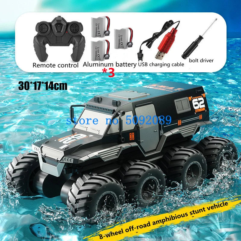 1:14 Amphibious All Terrain Off-Road Remote Control Stunt Car 3D Rotate Waterproof 8WD Strong Power RC Armored Car Truck Model