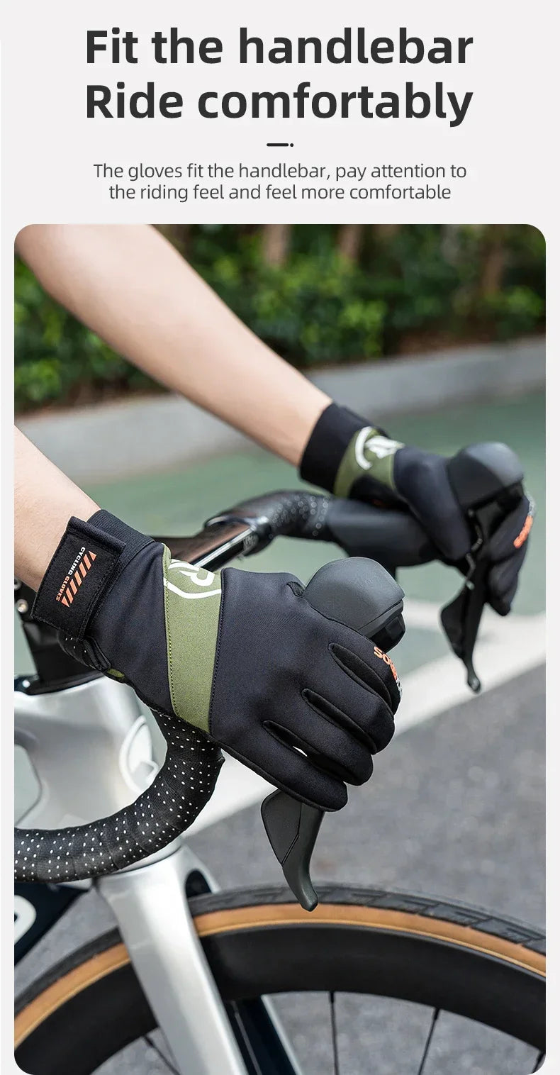 ROCKBROS Long Finger Cycling Gloves Spring Autumn Gloves Non-slip Shock-absorbing Touch Screen Reflective MTB Road Bike Glove