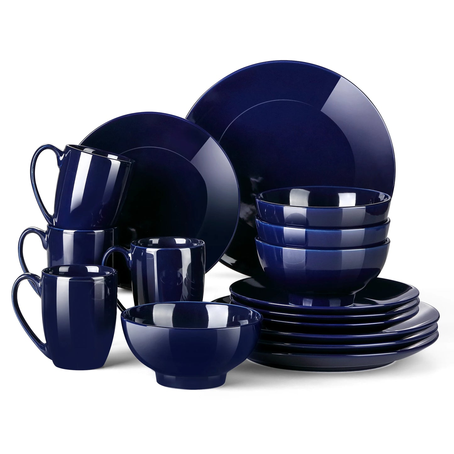 LOVECASA DS 16/32/48-Piece Dark Blue Ceramic Porcelain Dinnerware Dinner Set with Dinner Plate,Dessert Plate,Bowl,Mug Set