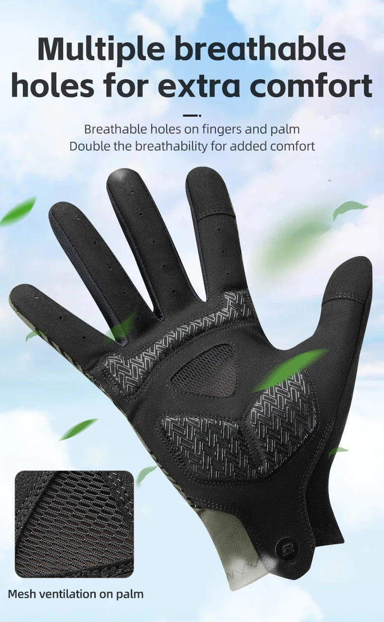 Rockbros Cycling Gloves Summer Spring Breathable SBR Palm Padding Non-slip Solid Touch Screen Full Finger MTB Road Bike Riding Gloves