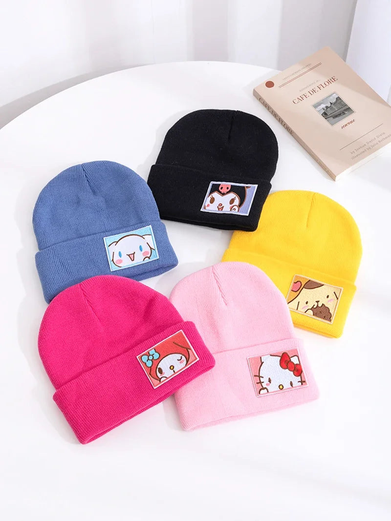 Saniro Hello Kitty Hat Hat Dopamine Candy Color Cap Women Cute Cartoon Cinna Moroll Melody Kuromi Winter Knit Hat