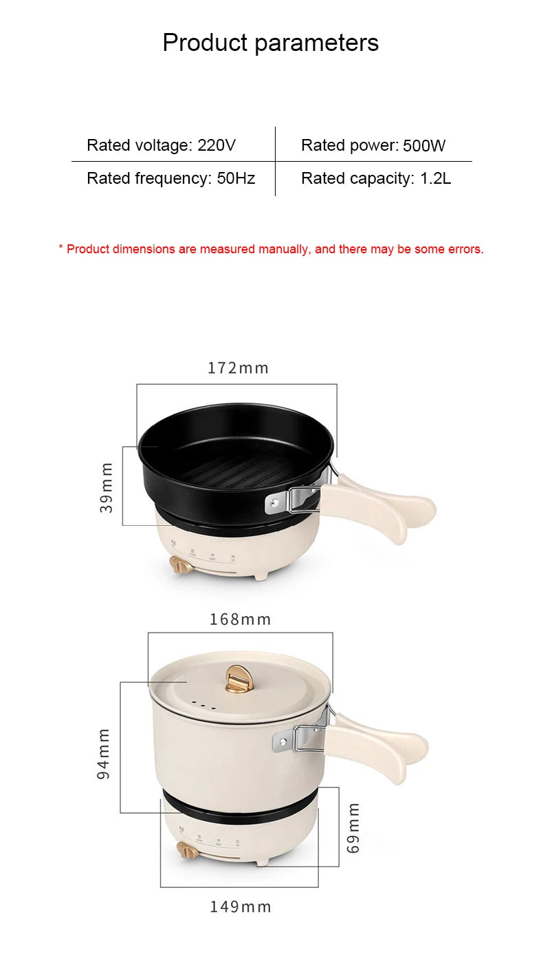 DMWD 220V Multifunction Electric Hot Pot with Folding Handle Mini Portable Travel Induction Cookers Split Type Cooking Pot 1.2L