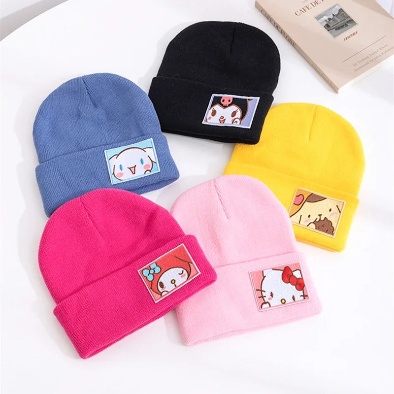 Saniro Hello Kitty Hat Hat Dopamine Candy Color Cap Women Cute Cartoon Cinna Moroll Melody Kuromi Winter Knit Hat