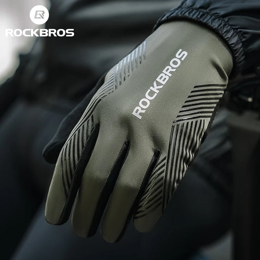 Rockbros Cycling Gloves Summer Spring Breathable SBR Palm Padding Non-slip Solid Touch Screen Full Finger MTB Road Bike Riding Gloves