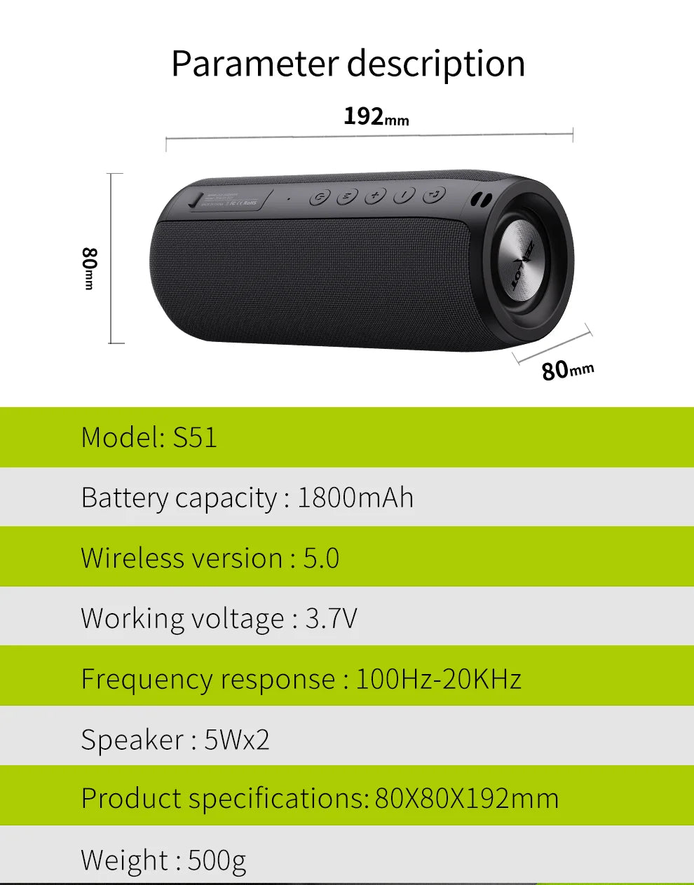 Zealot -S51 Wireless Speakers, Outdoor Portable Subwoofer Speaker ,Waterproof IPX 5, , Dual Pairing,1800mAh