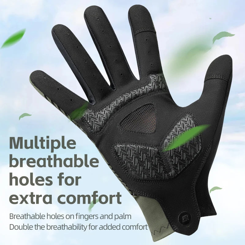 Rockbros Cycling Gloves Summer Spring Breathable SBR Palm Padding Non-slip Solid Touch Screen Full Finger MTB Road Bike Riding Gloves