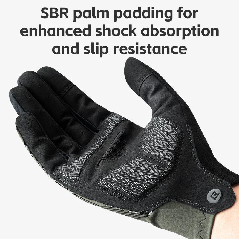 Rockbros Cycling Gloves Summer Spring Breathable SBR Palm Padding Non-slip Solid Touch Screen Full Finger MTB Road Bike Riding Gloves