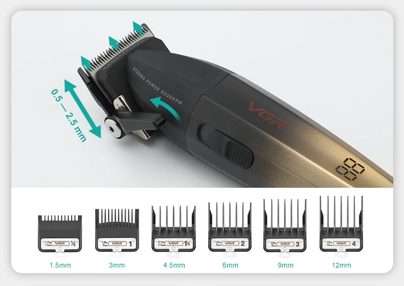 VGR Haarschneidemaschine Fachmann Haartrimmer 9000 RPM Barbier Haarschneidemaschine Digitalanzeige Haarschnitt Clipper für Männer V-003 - Topbrand24