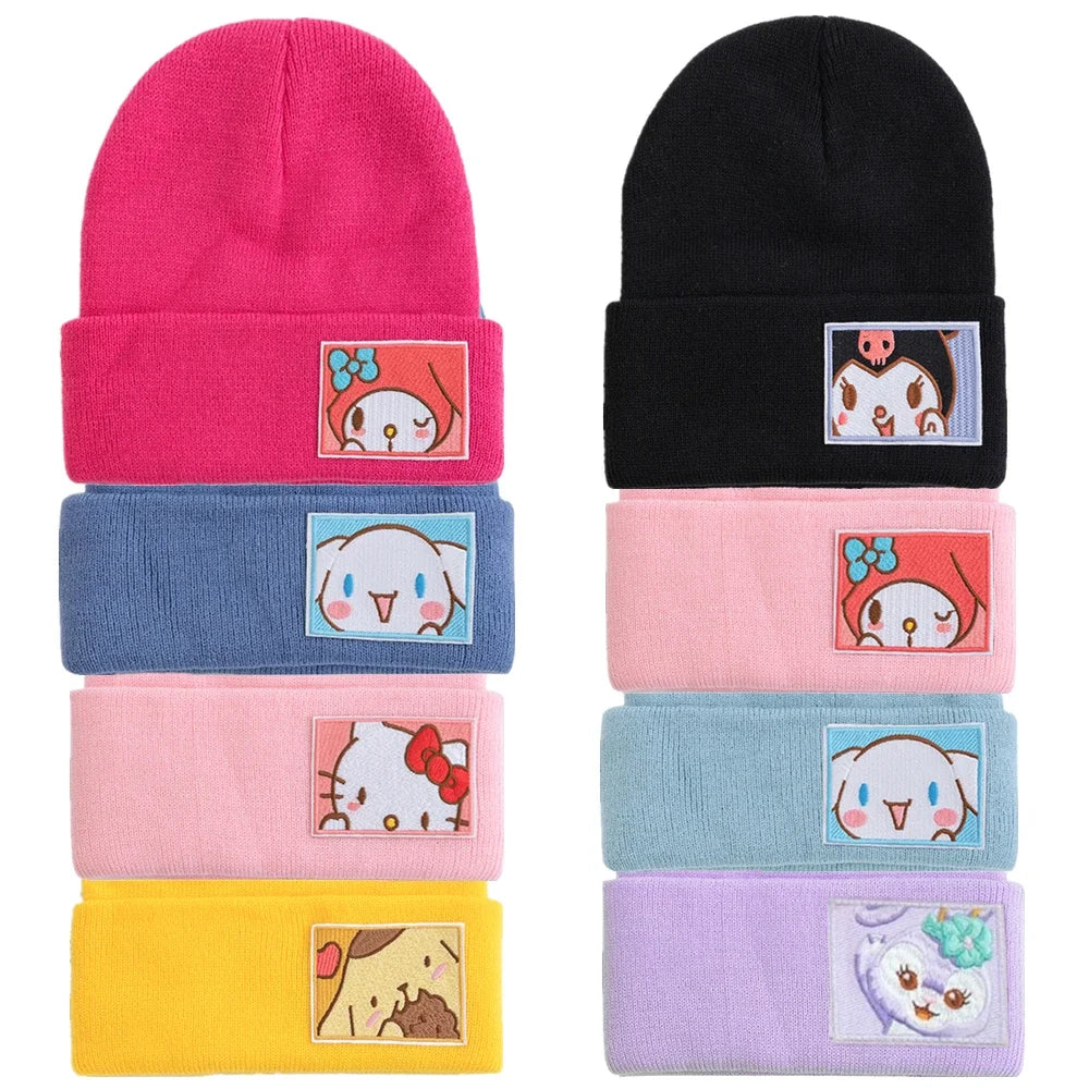 Saniro Hello Kitty Hat Hat Dopamine Candy Color Cap Women Cute Cartoon Cinna Moroll Melody Kuromi Winter Knit Hat