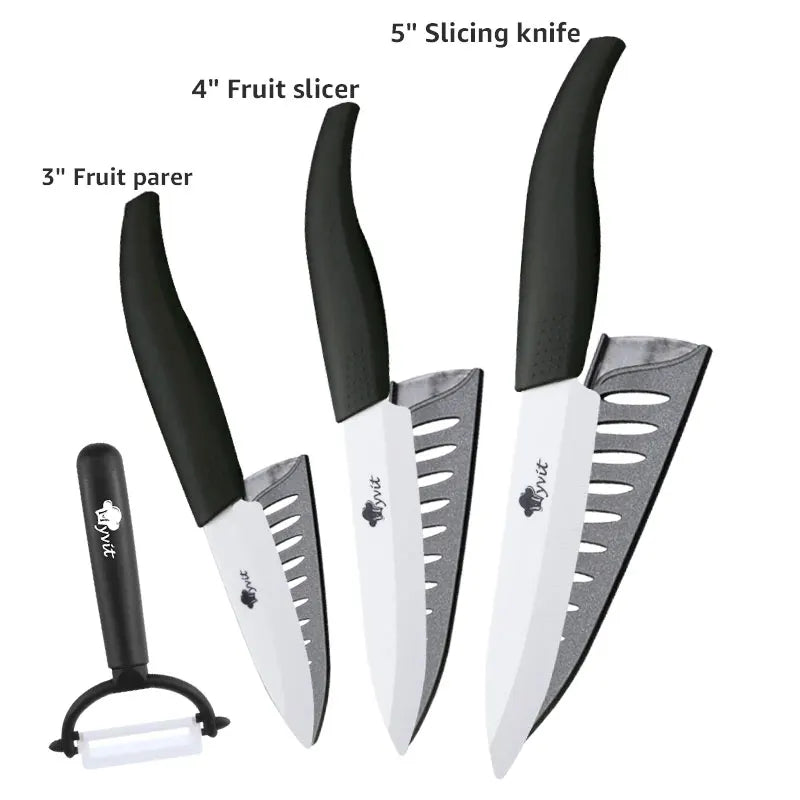 Ceramic Knives Complete Kitchen Unit 3 4 5 6 Inch Utility Fruit Slicing Peeler with Sheath Black Zirconia Blade Bread Chef Knife