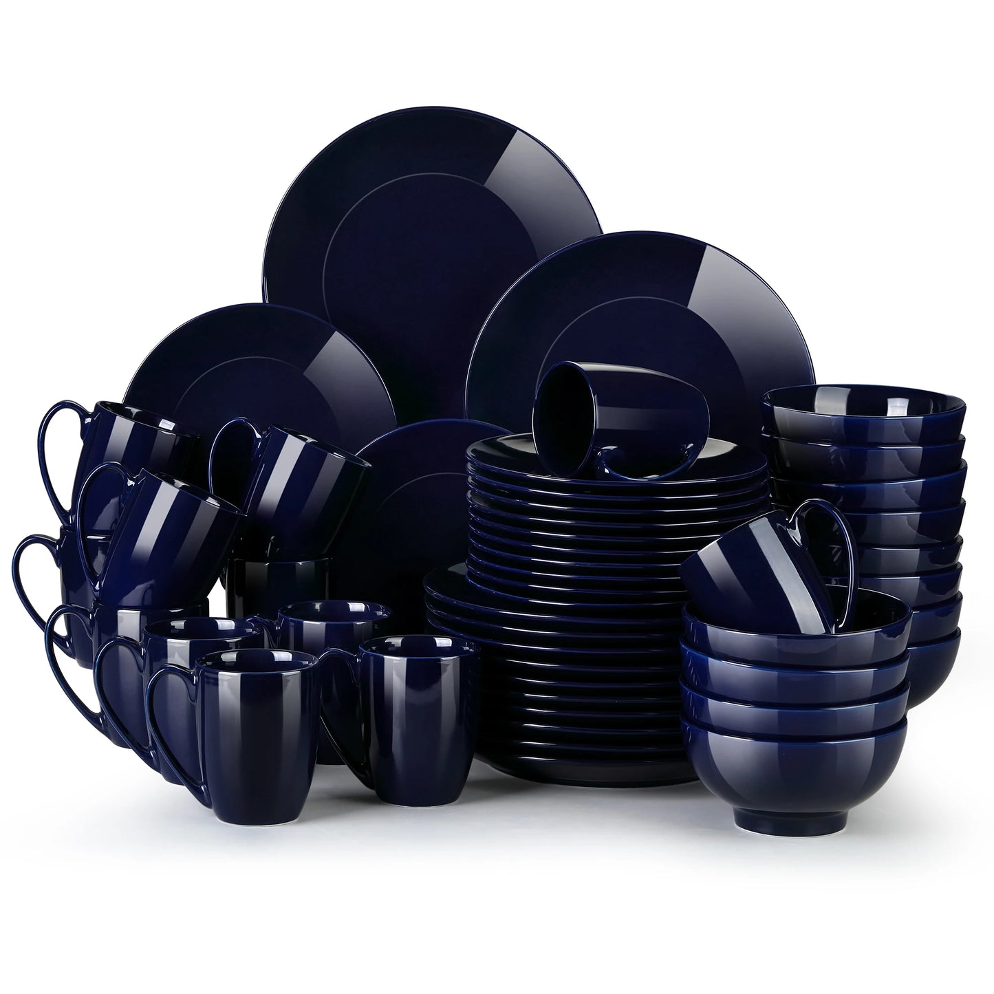 LOVECASA DS 16/32/48-Piece Dark Blue Ceramic Porcelain Dinnerware Dinner Set with Dinner Plate,Dessert Plate,Bowl,Mug Set