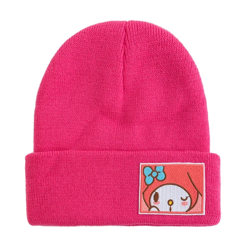 Saniro Hello Kitty Hat Hat Dopamine Candy Color Cap Women Cute Cartoon Cinna Moroll Melody Kuromi Winter Knit Hat