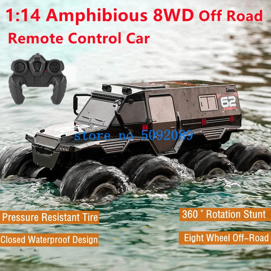 1:14 Amphibious All Terrain Off-Road Remote Control Stunt Car 3D Rotate Waterproof 8WD Strong Power RC Armored Car Truck Model