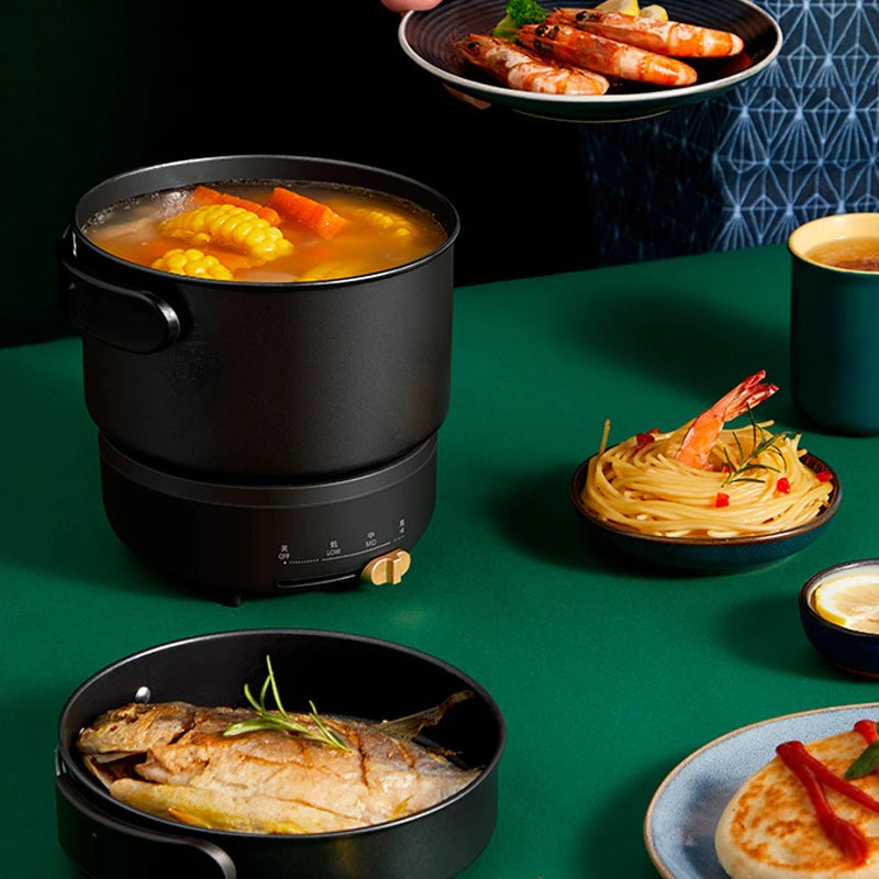 DMWD 220V Multifunction Electric Hot Pot with Folding Handle Mini Portable Travel Induction Cookers Split Type Cooking Pot 1.2L