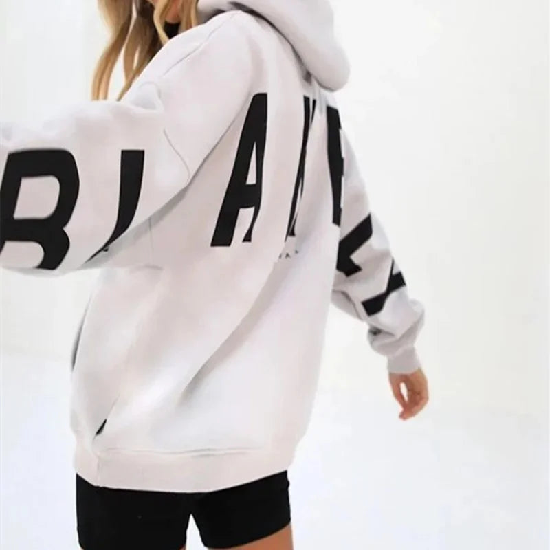 Letter Print Hoodies Women Fashion Long Sleeves Loose Hood Shirt High Street Winter Autumn Female Sweatshirts Casual Y2K Clothes - Topbrand24